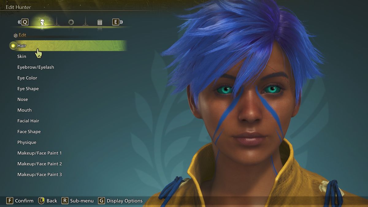 Monster Hunter Wilds character creation screen