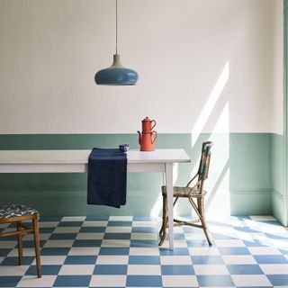 Room with a checkered floor painted with Farrow & Ball paint