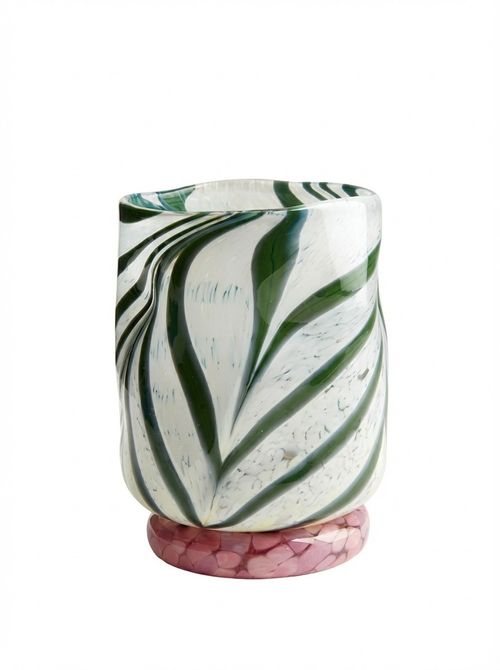 Green and White Swirl Mid-Ball Glass Tumbler