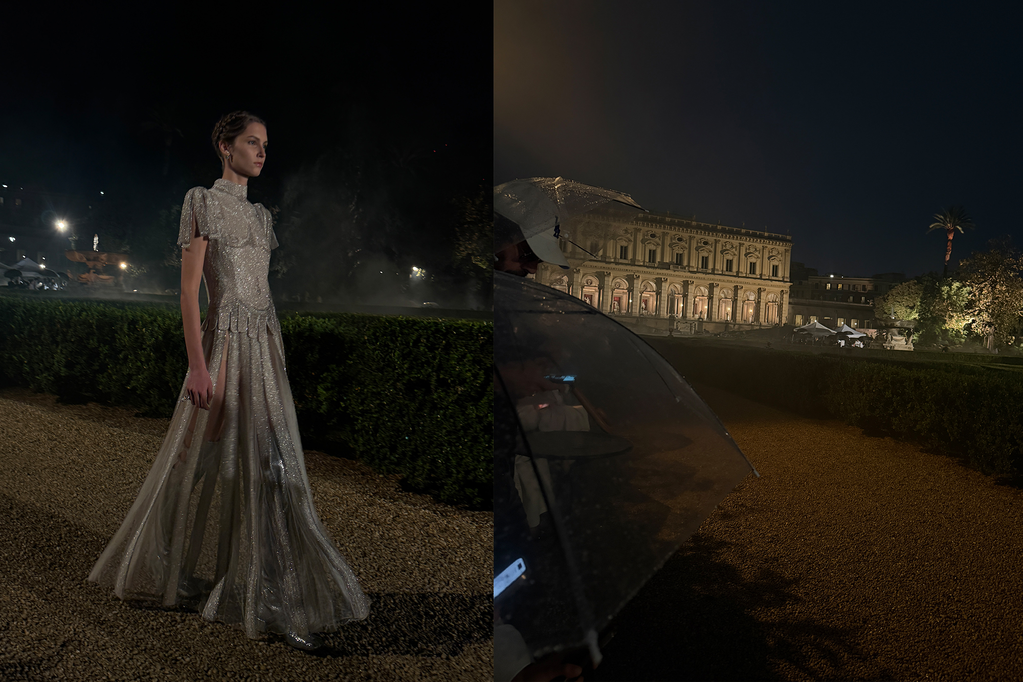 Model on the runway at the Dior Cruise 2026 runway show in Rome.
