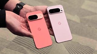 In-hand images of Google's Pixel 9 in Peony and Pixel 9 Pro in Rose Quartz