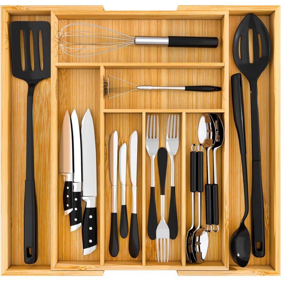 Expandable bamboo drawer organizer