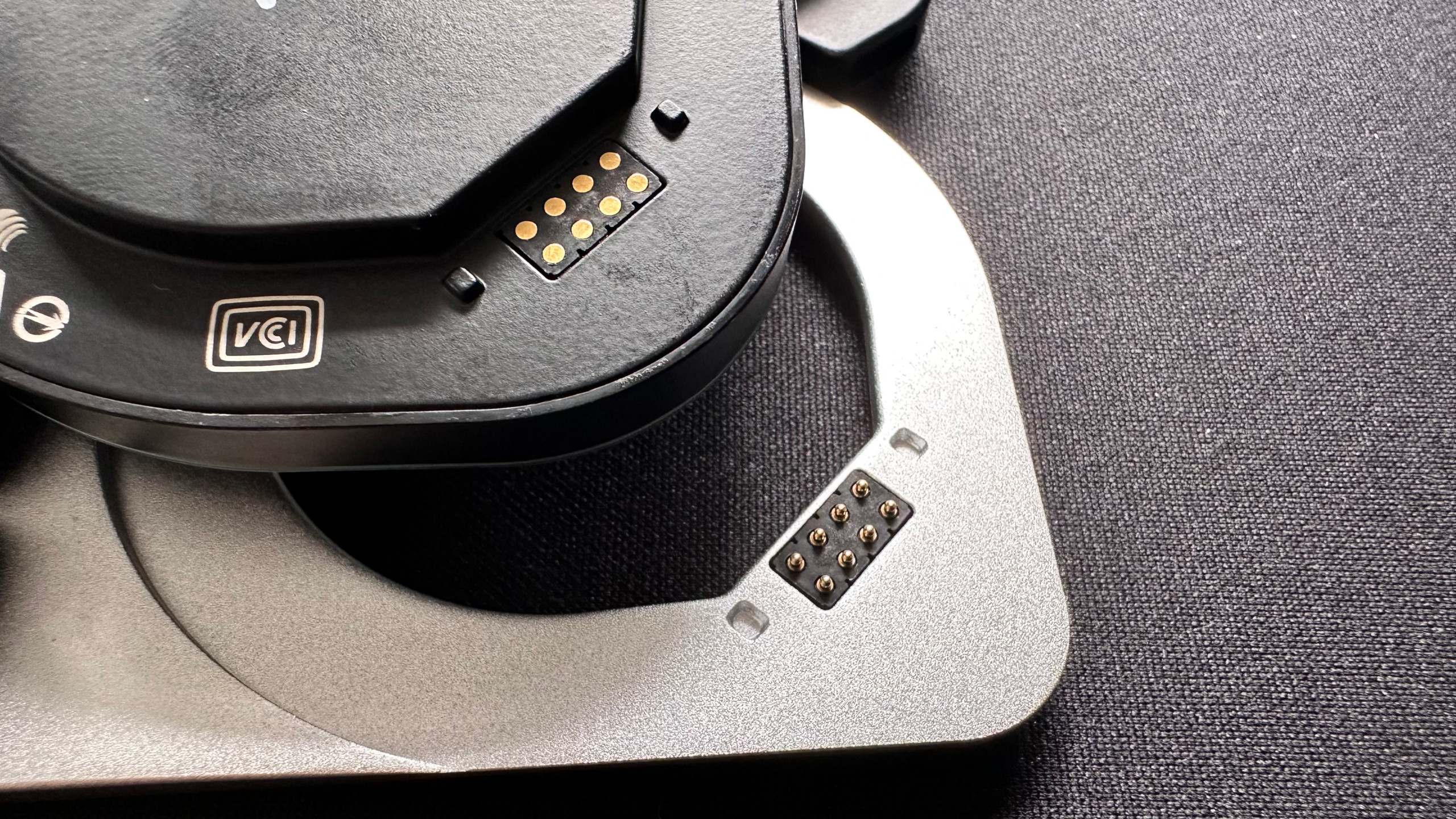 A close-up photo of the module attachment system for the Naya Create ergonomic keyboard