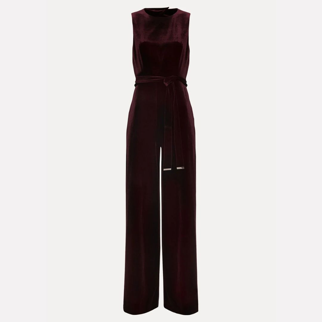 Phase Eight Marta Burgundy Velvet Jumpsuit