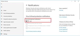 Microsoft Defender Antivirus notifications disabled