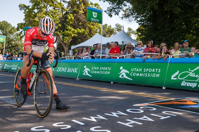 Evan Huffman (Rally Cycling) waits for the start on August 8, 2018 in Cedar City, Utah.