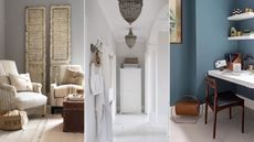 Three images of clear and orderly interiors