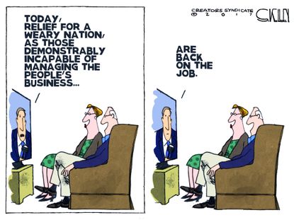 Political cartoon U.S. government shutdown Congress incompetency