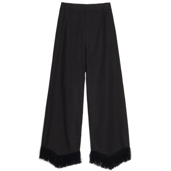 A black pair of wide-leg trousers