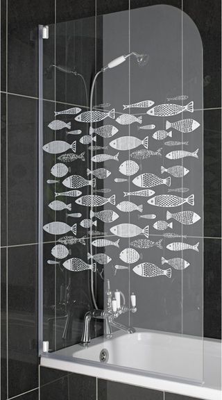Aqualux half-framed radius fish shower screen in black tiled bathroom