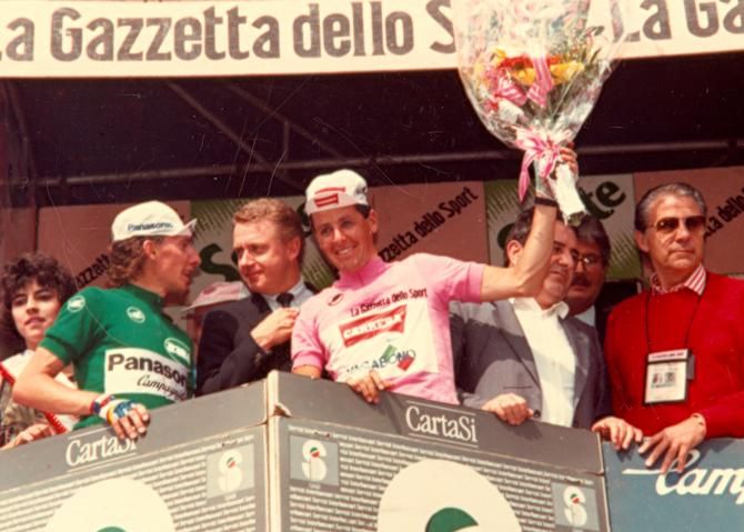 A young Hein Verbruggen was on the podium the day Roche wore the pink jersey