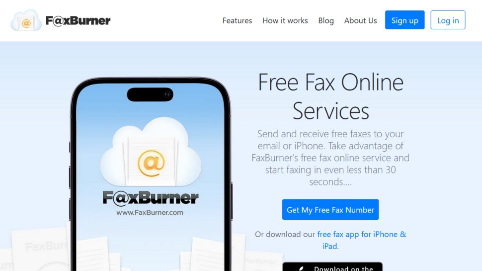 Faxburner website screenshot (June 2025).