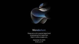 An invite for Apple's September 2023 event showing its logo made from sand