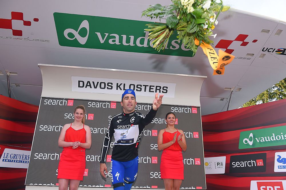 Max Richeze on the final podium at Tour de Suisse