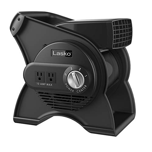 Lasko High Velocity Portable Utility Fan - Adjustable Air Mover Blower Fan for Bedroom, Office Desk, Garage, and Home - With 2 Outlets 120v - 3 Speeds - U12104 - 12" Tall - Black