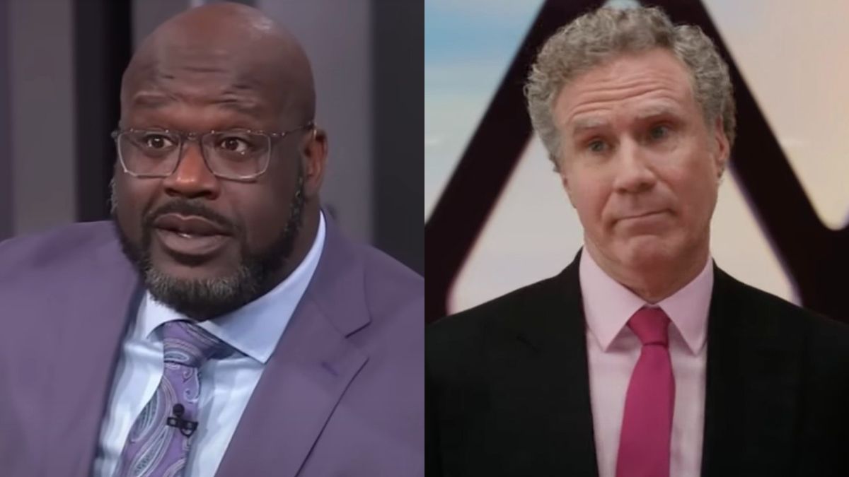 Shaquille O&#039;Neal speaks on Inside the NBA, while The CEO of Mattel (Will Ferrell) addresses Barbie on Barbie