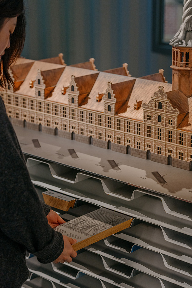 views of b&amp;oslash;rsen visitor centre, a space within the damaged b&amp;oslash;rsen in Copenhagen as it undergoes restoration