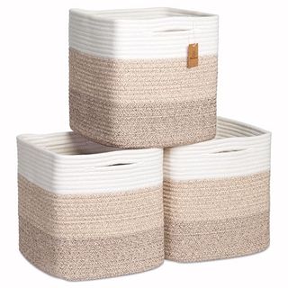 Three square storage baskets, tri-color from dark brown to white