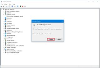 Device Manager uninstall driver button