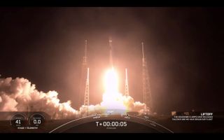 A SpaceX Falcon 9 rocket launches 60 of the company's Starlink internet satellites to orbit from Florida's Cape Canaveral Space Force Station on March 11, 2021.