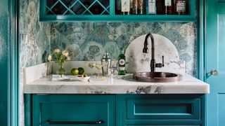 a blue wet bar