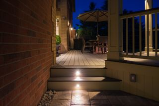 outdoor decking with stair lights in steps