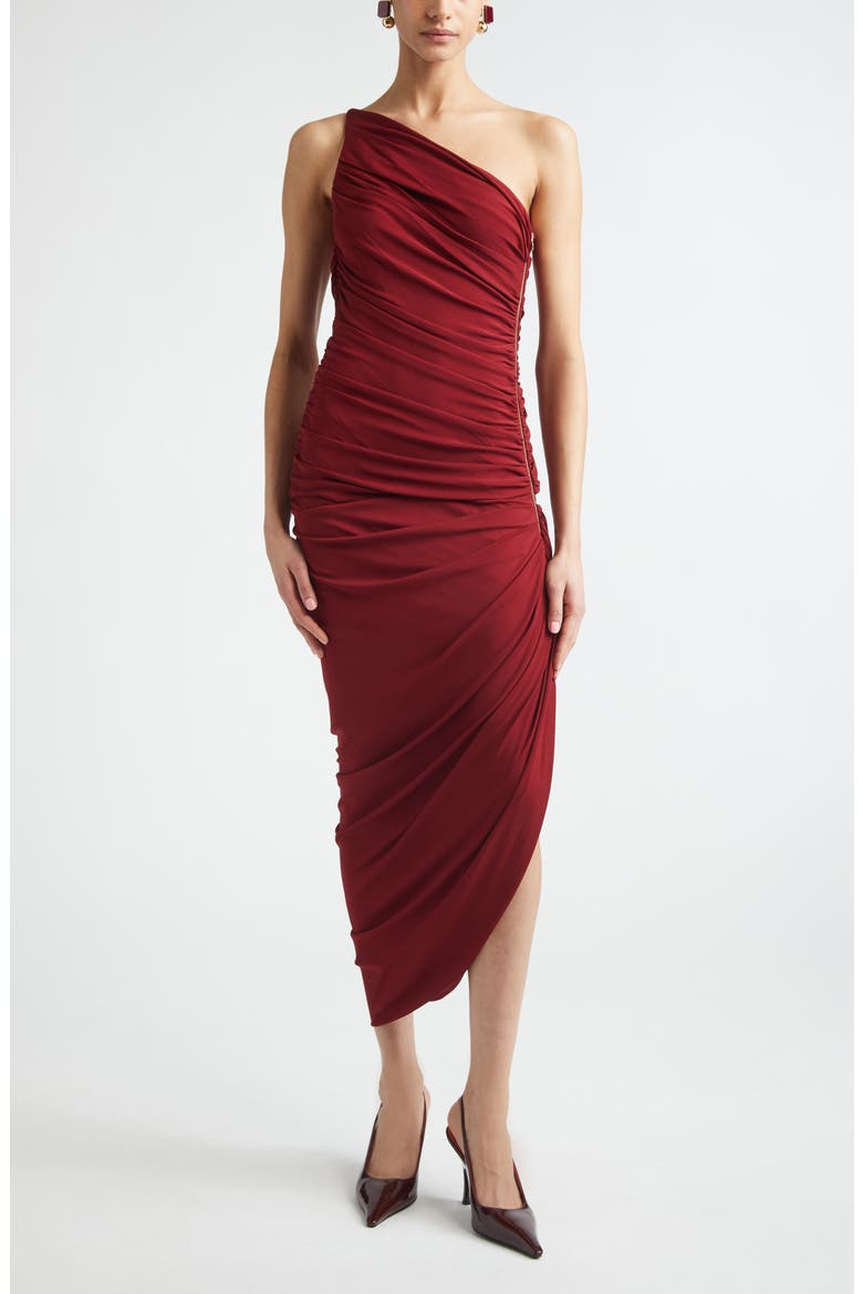 Asymmetric Ruched One-Shoulder Jersey Dress