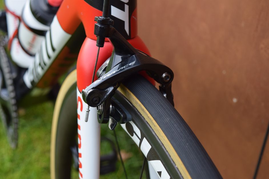 A closer look at the front brake on the TCR