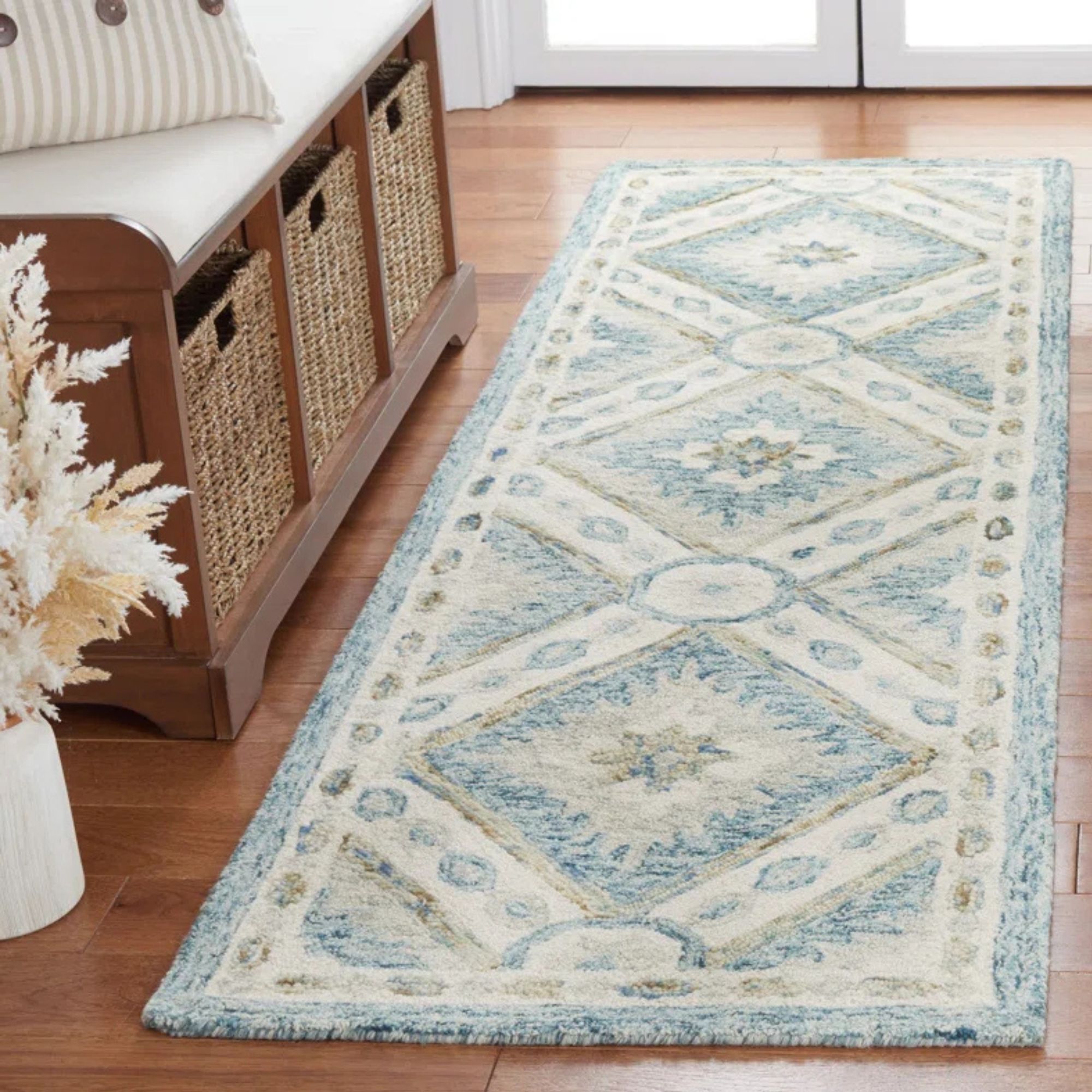 Martha Stewart Hand Tufted Wool/Cotton Moroccan Rug in Beige/Green/Yellow Runner 2'3&amp;quot; x 8&amp;quot;