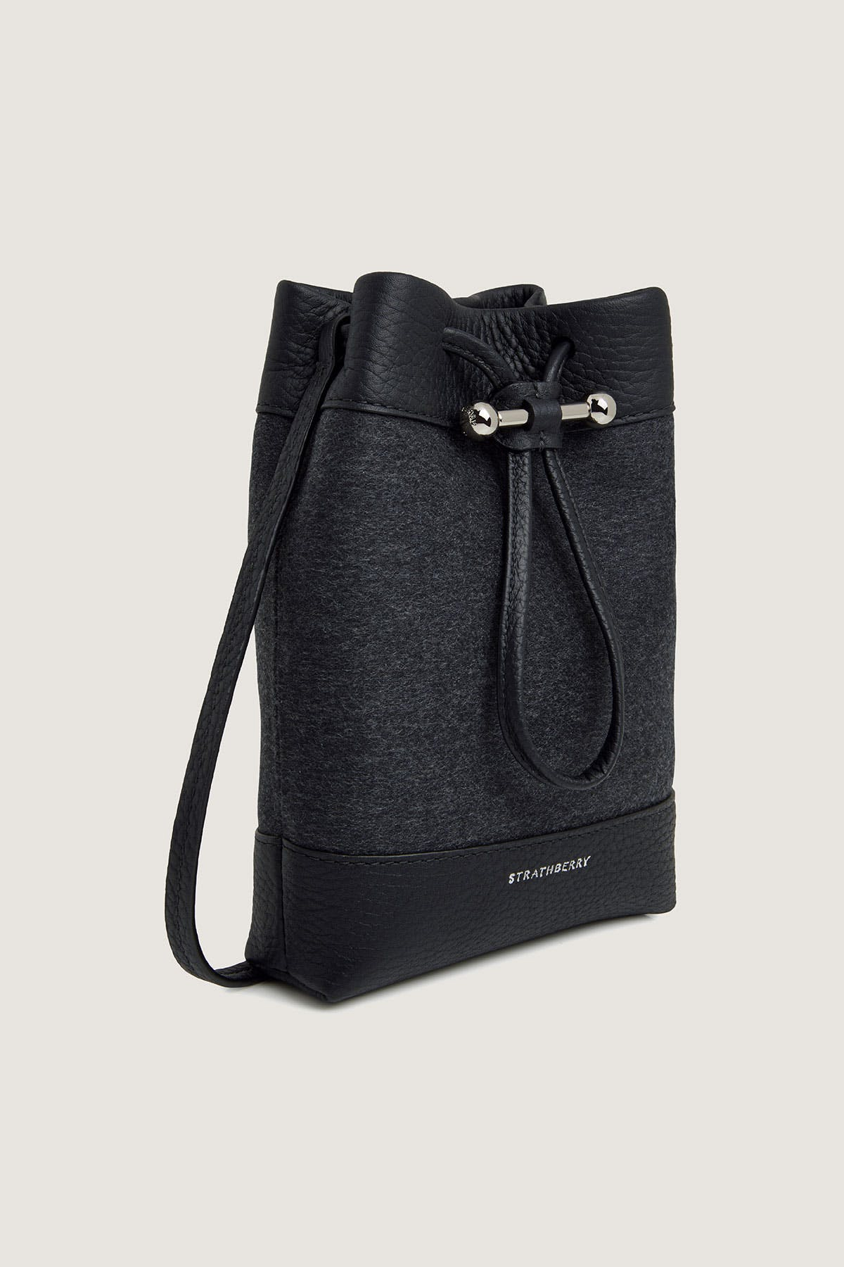 Strathberry Osette Midi Pouch - Cashmere/leather Charcoal Black With Silver Hardware