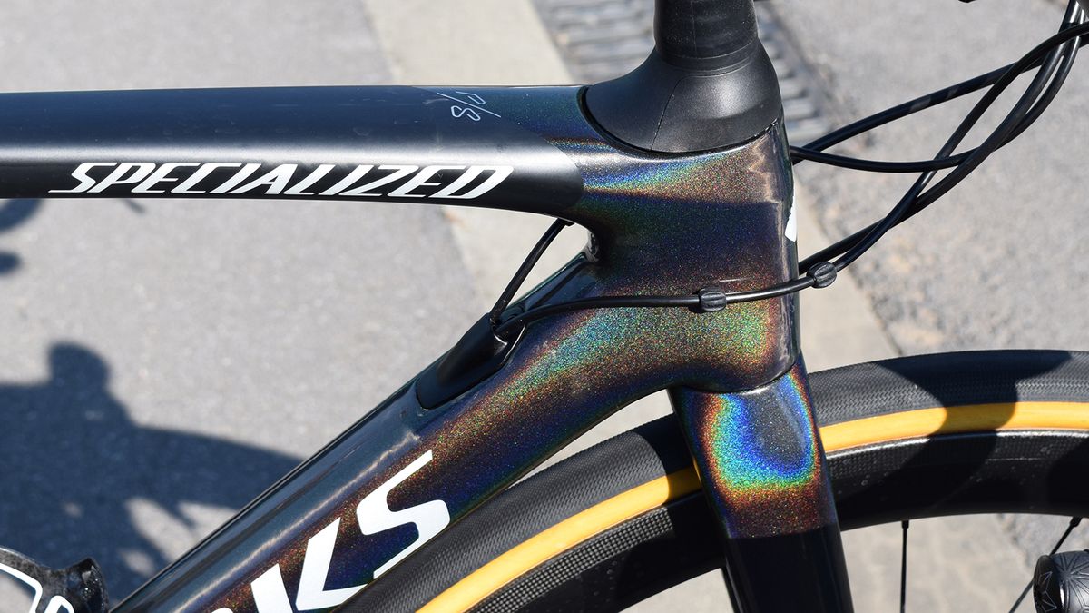 The Sagan Collection bikes are a mix of matt carbon and glitter paint