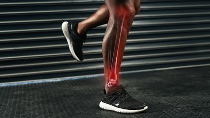 Athlete&#039;s legs with the location of their bones superimposed to illustrate how to build healthy bones