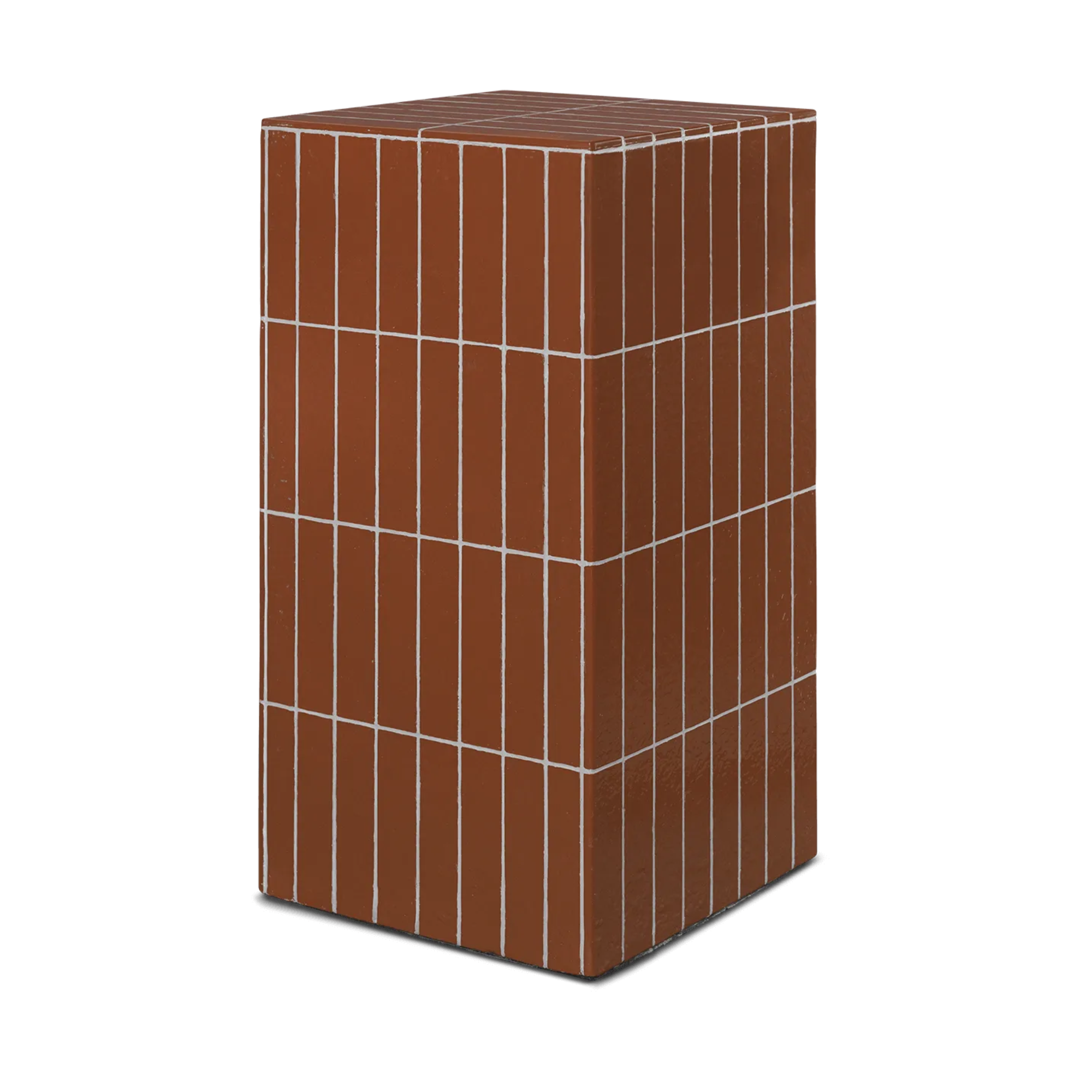 tiled side table with burnt red tiles