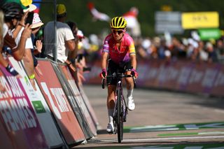 LE MARKSTEIN FRANCE JULY 30 Ashleigh Moolman Pasio of South Africa and Team SD Worx crosses the finishing line during the 1st Tour de France Femmes 2022 Stage 7 a 1271km stage from Slestat to Le Marksteinc TDFF UCIWWT on July 30 2022 in Le Markstein France Photo by Dario BelingheriGetty Images