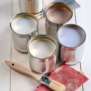 Paint pots and paint brush