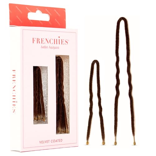 Frenchies French Twist Hair Pins, Ultra Flocked Extra Soft French Hair Pins for Women, Wedding, Updo Extensions or Wigs, 20 Count, Brown