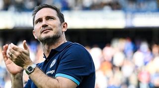 Frank Lampard applauds the Chelsea fans after the final game of his second spell in charge, against Newcastle in May 2022.