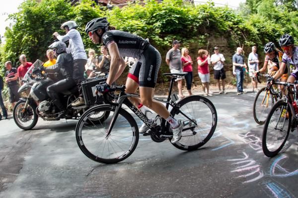 Amber Neben (Lululemon) near the top of the climb.