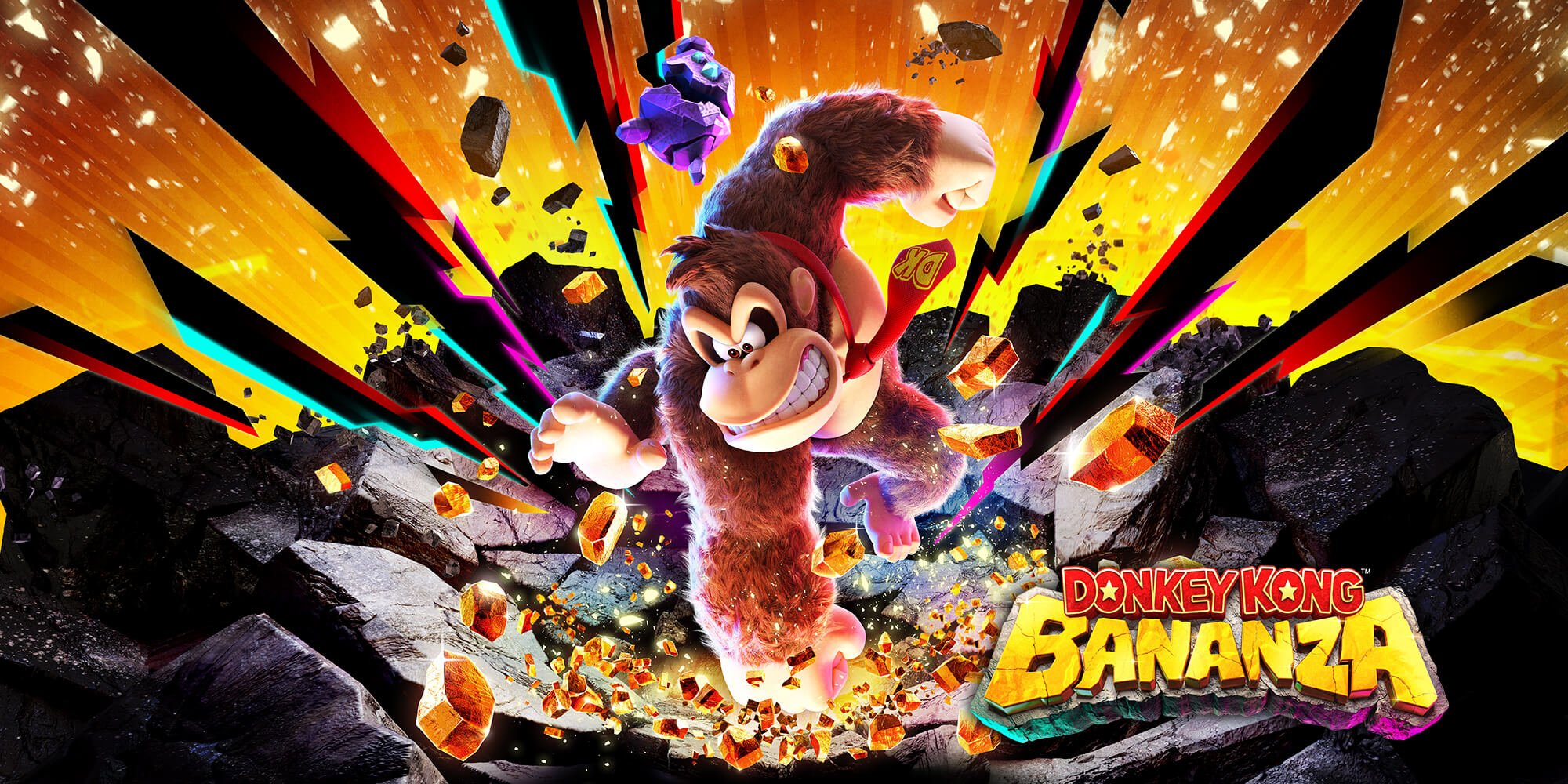 Donkey Kong Bananza cover art showing Donkey Kong smashing into the ground against a vibrant background