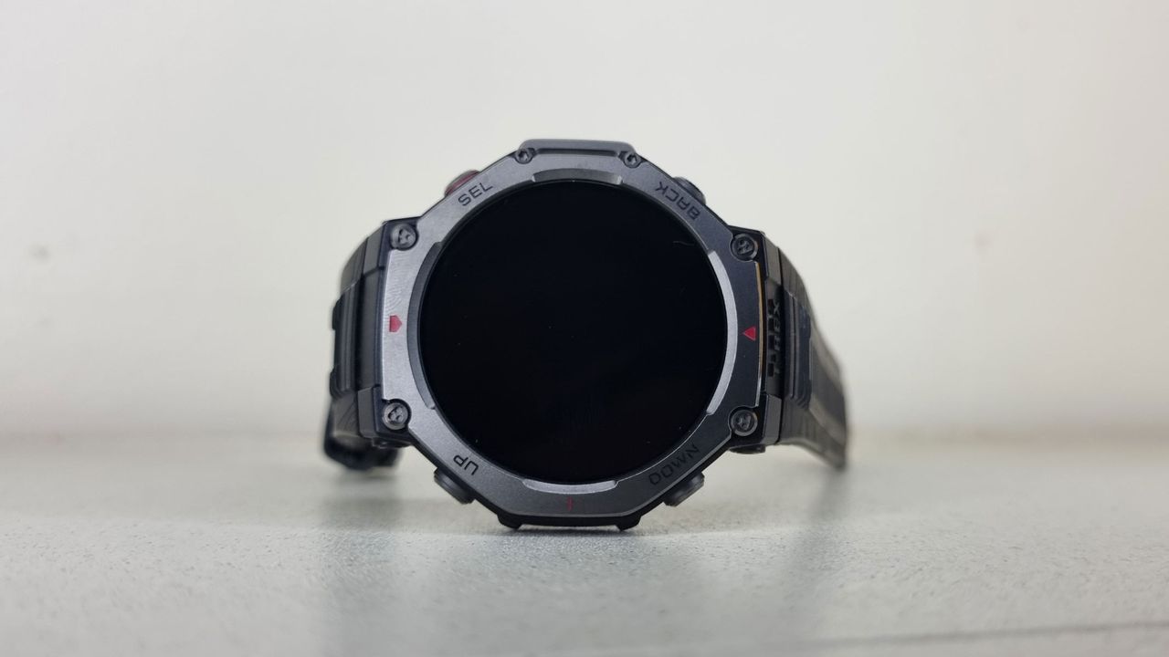The Amazfit T-Rex 3 on a white background, a view from the front