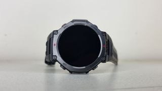 The Amazfit T-Rex 3 on a white background, a view from the front