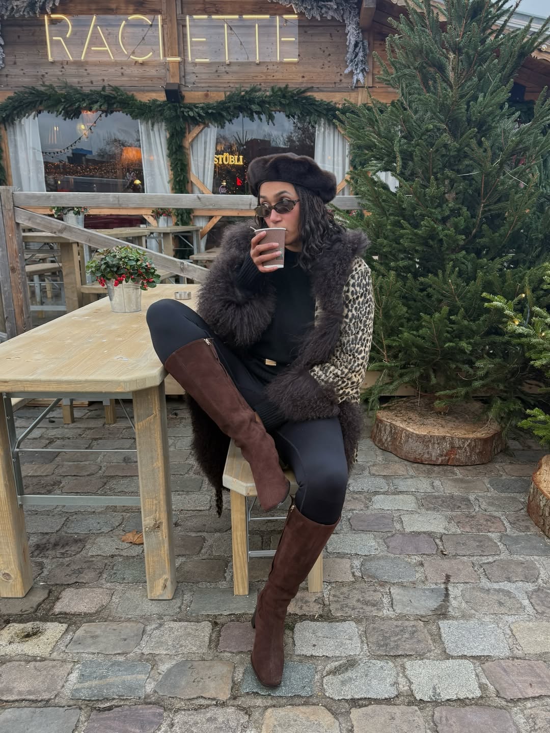 Lene wearing leopard print jacket