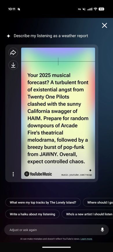 AI chat in YouTube Music 2025 Recap