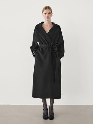 Long Wool Blend Coat With Belt