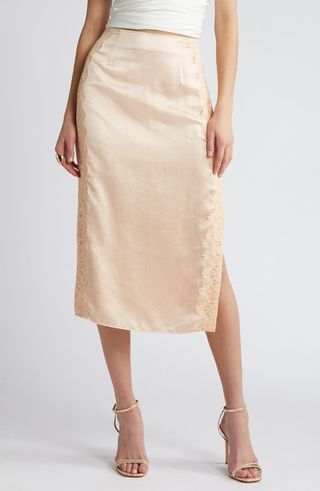 Lace Panel Satin Skirt