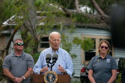 President Joe Biden addresses reporters in Florida following Hurricane Idalia