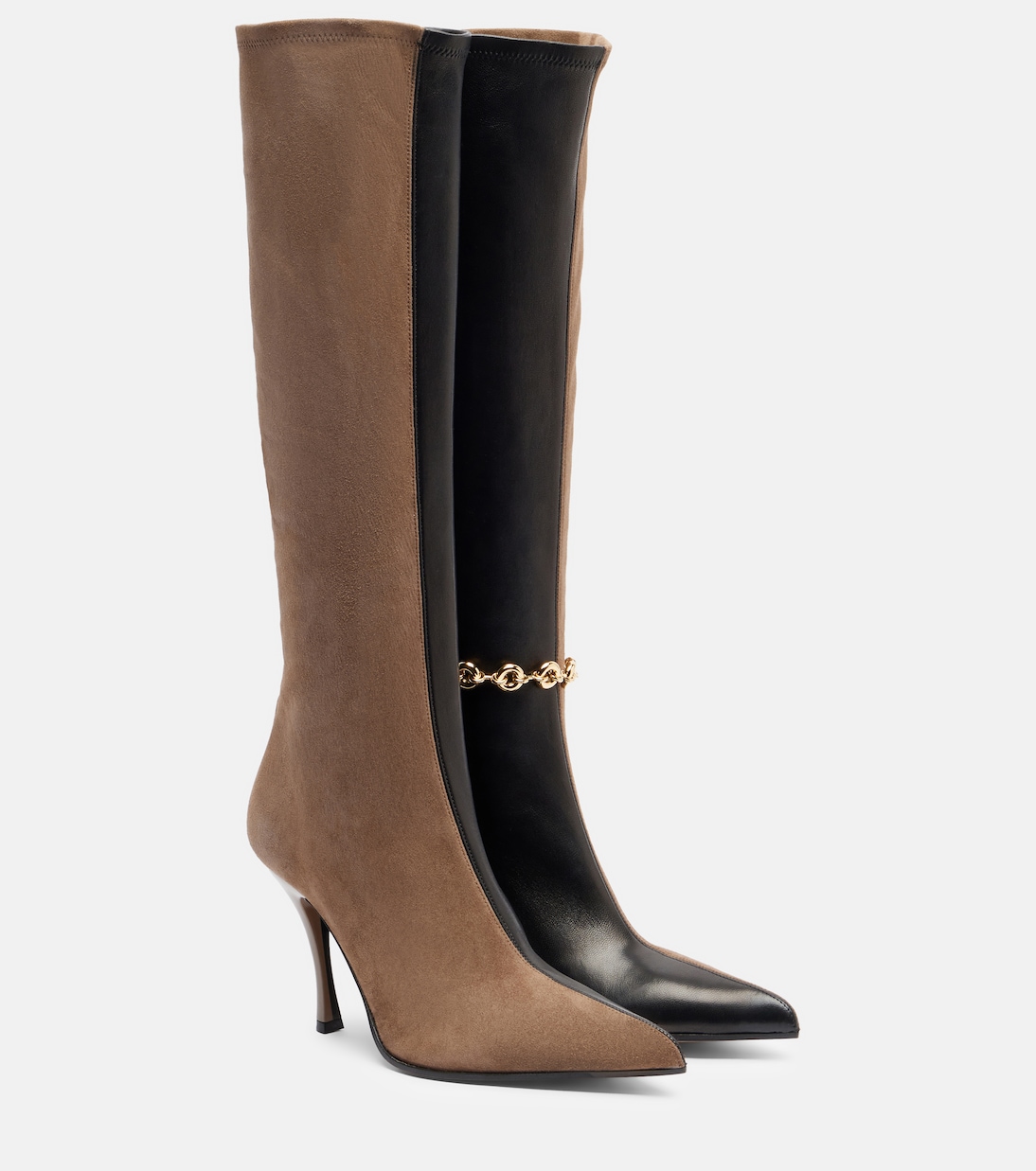 New Comic Leather and Suede Knee-High Boots