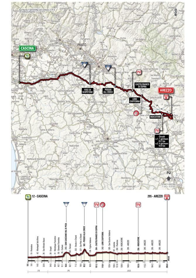 The map of stage 3 to Arezzo