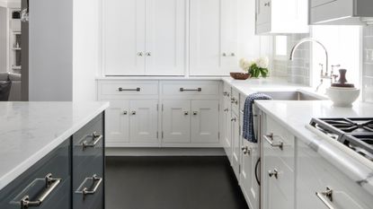 white kitche with island and sink
