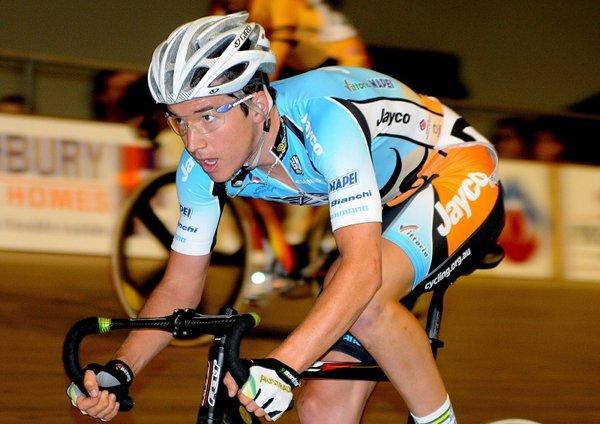 Adam Semple in full flight during the scratch race.